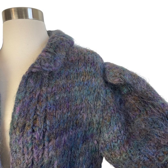 VTG Handmade Multicolored Wool Knit Collared Puffed Sleeve Cardigan Sweater. - Picture 4 of 8
